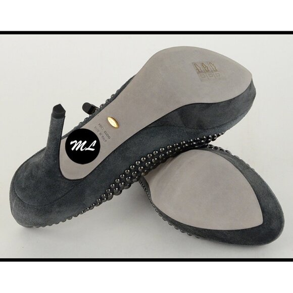SERGIO ROSSI SHOES STUDDED PUMPS GRAY SUEDE LEATHER HIGH HEEL sz 39.5 9.5